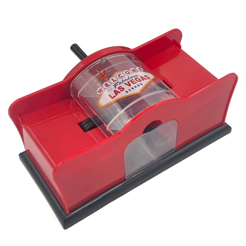 CHH 2 Deck Hand Crank "Welcome To Las Vegas" Card Shuffler, Red & Black - Image 1